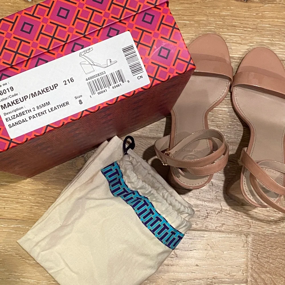 Tory Burch Elizabeth 2 Patent Ankle-Wrap City Sandal 8 Like New - Picture 9 of 10